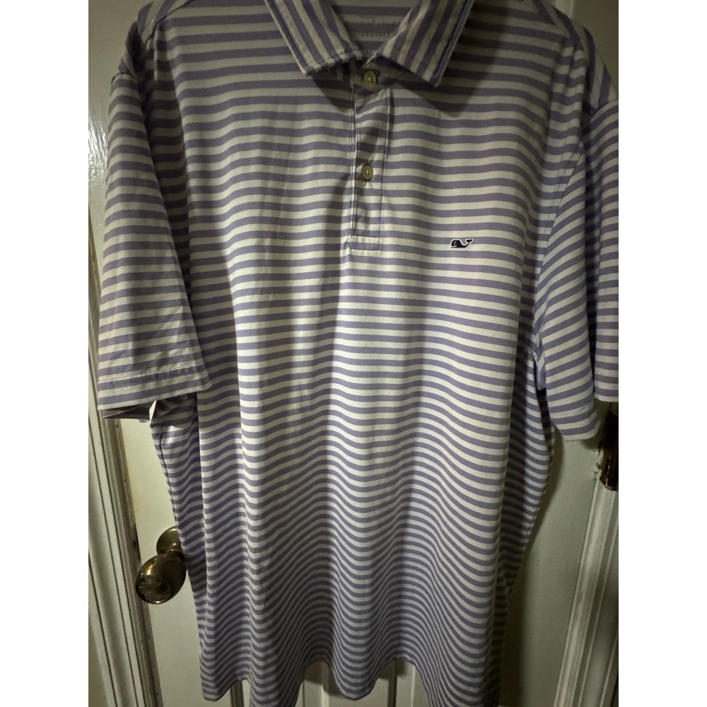 Vineyard Vines Performance Striped Polo Mens XL Lavender White Short Sleeve‎